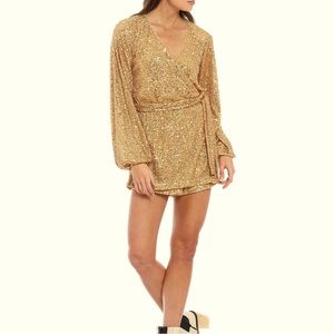 Free People Gold Sequin Romper (skort) XS - NYE